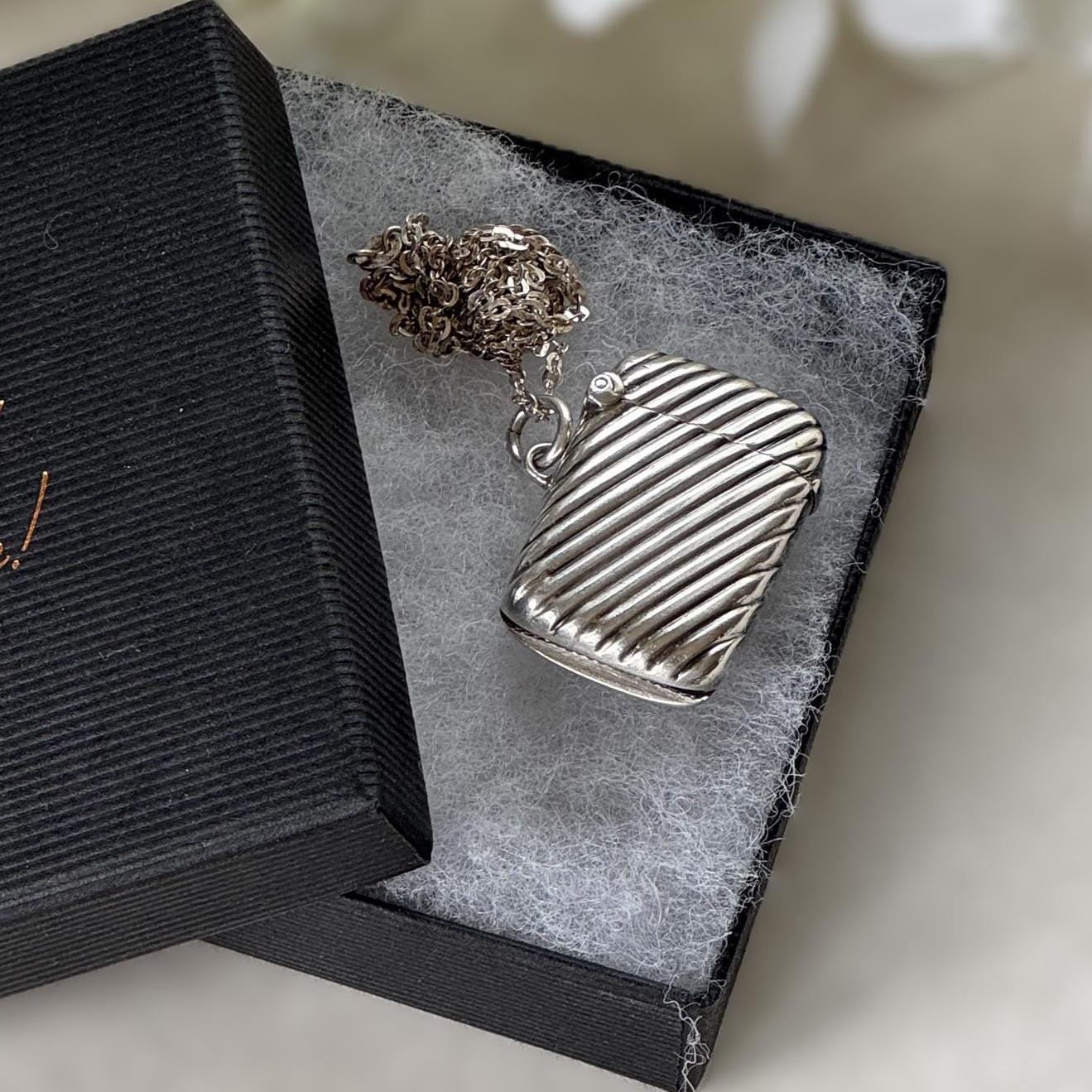 Antique Sterling Silver Miniature Vesta Match Safe Pendant, Chester 1901 Payton Pepper, Victorian Chatelaine Accessory
