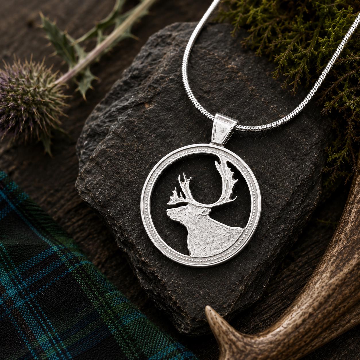 Vintage Sterling Silver Stag Pendant Necklace
