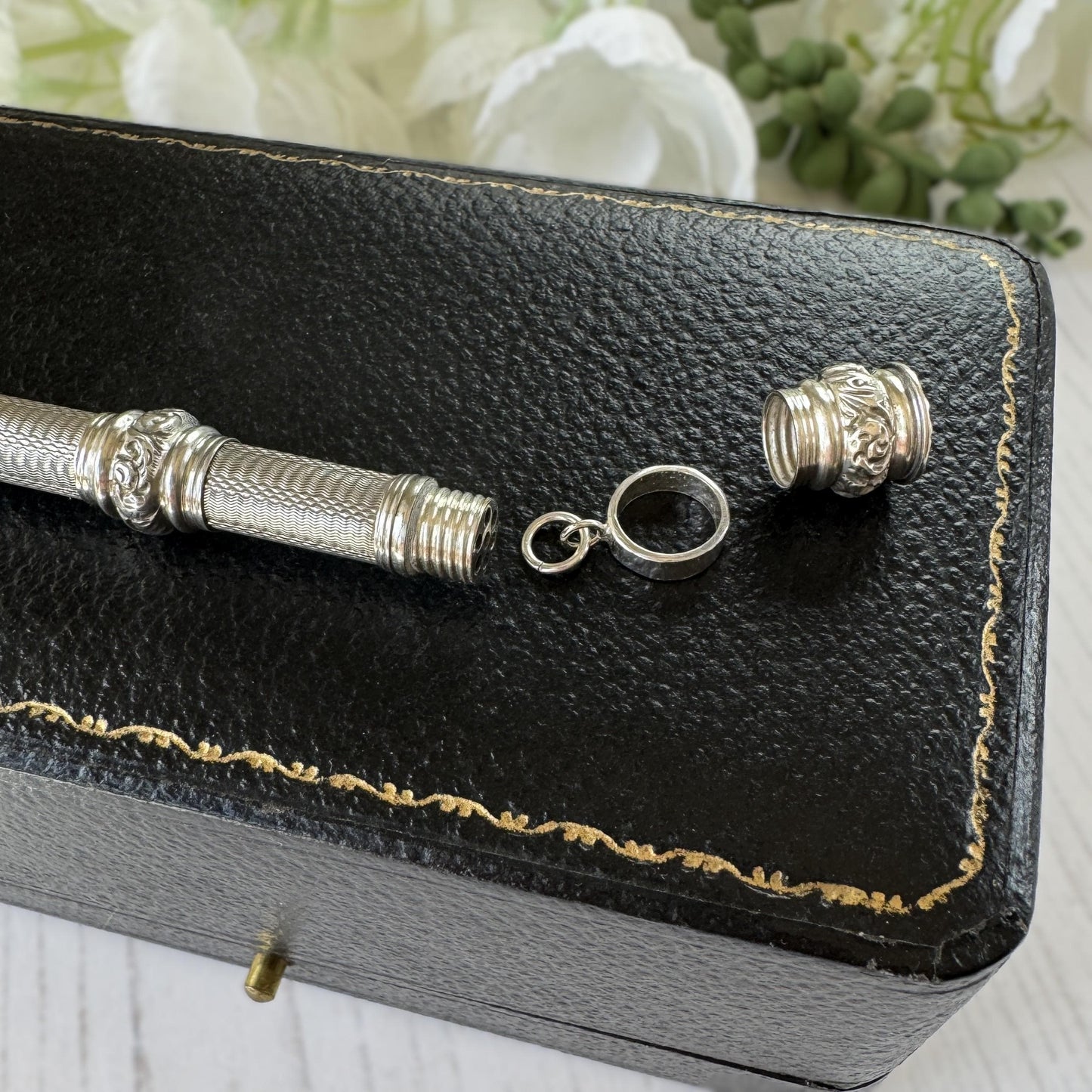 Antique Victorian Sterling Silver Propelling Pencil Pendant, Rare Seal Matrix & Hidden Lead Reservoir c1890