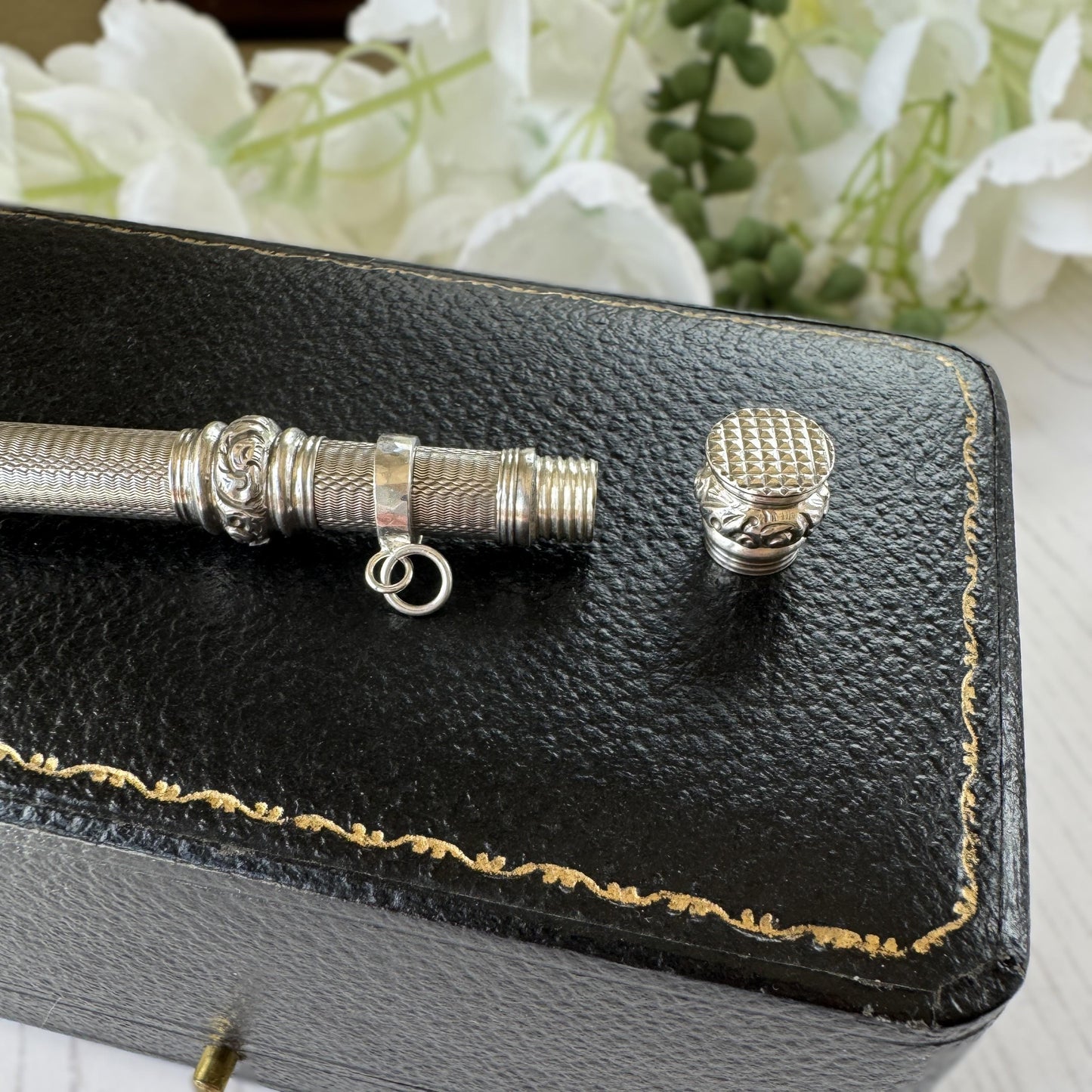 Antique Victorian Sterling Silver Propelling Pencil Pendant, Rare Seal Matrix & Hidden Lead Reservoir c1890