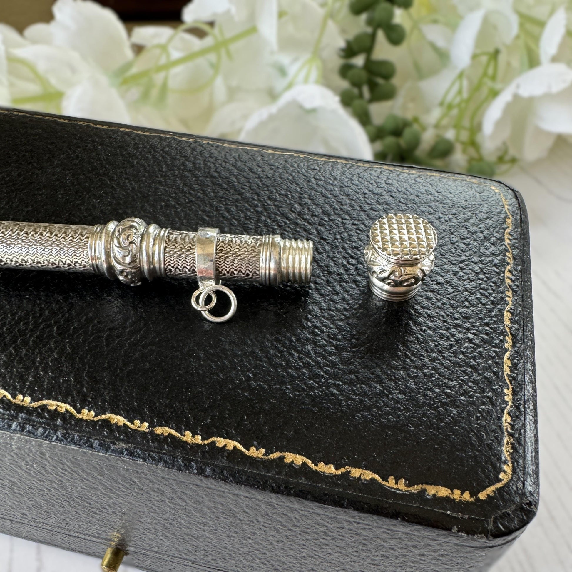 Antique Victorian Sterling Silver Propelling Pencil Pendant, Rare Seal Matrix & Hidden Lead Reservoir c1890