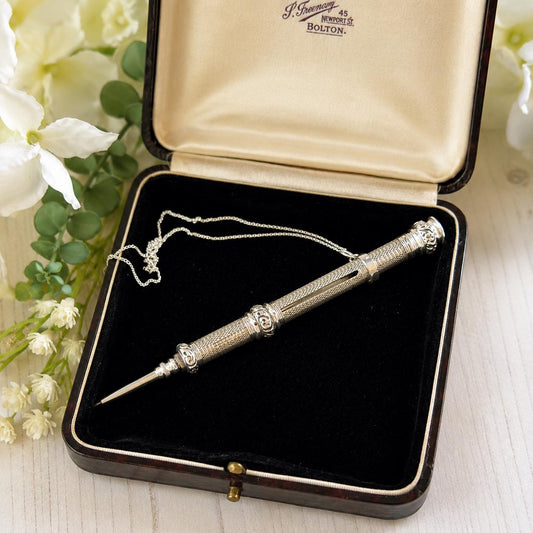 Antique Victorian Sterling Silver Propelling Pencil Pendant, Rare Seal Matrix & Hidden Lead Reservoir c1890