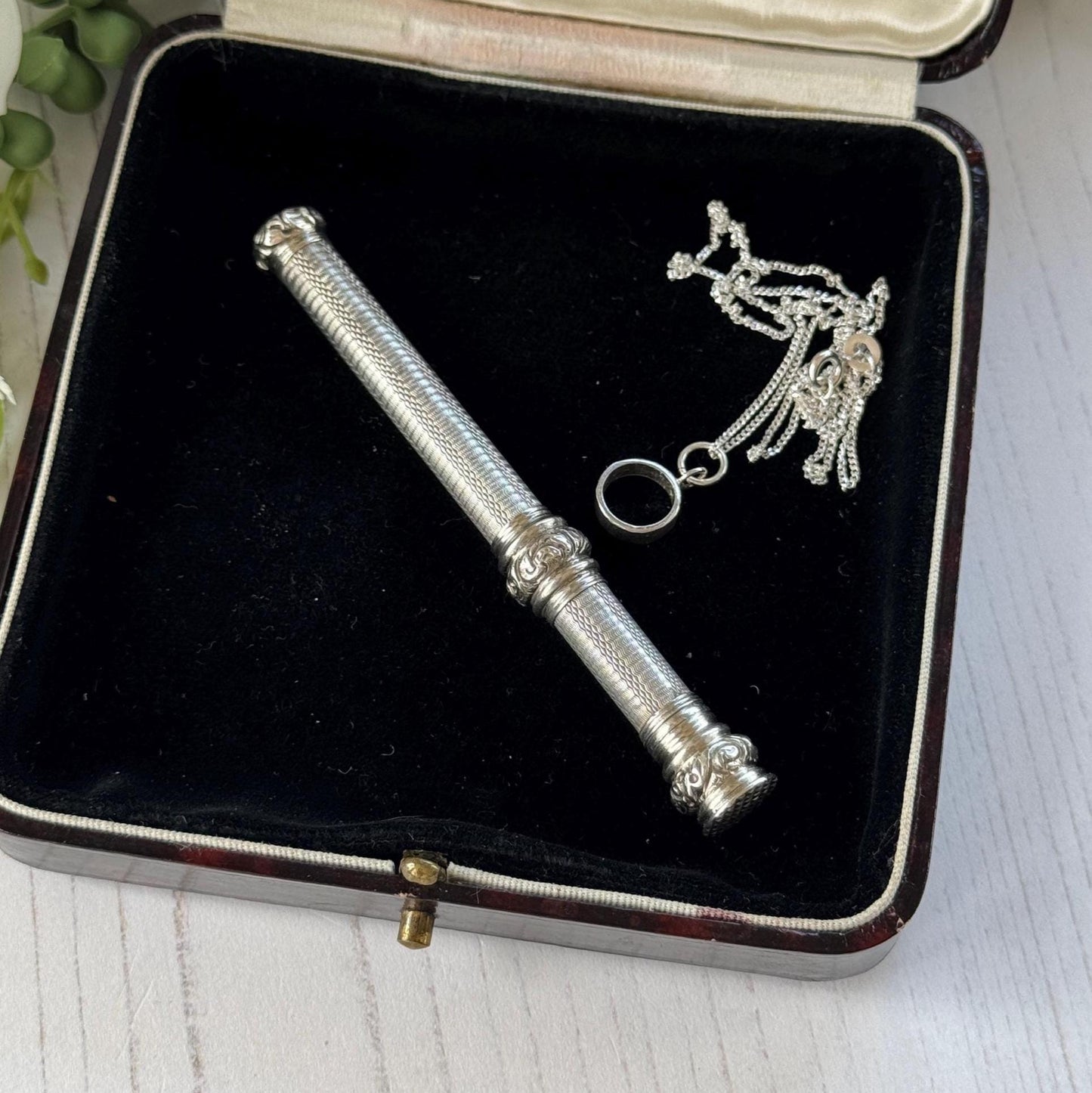 Antique Victorian Sterling Silver Propelling Pencil Pendant, Rare Seal Matrix & Hidden Lead Reservoir c1890