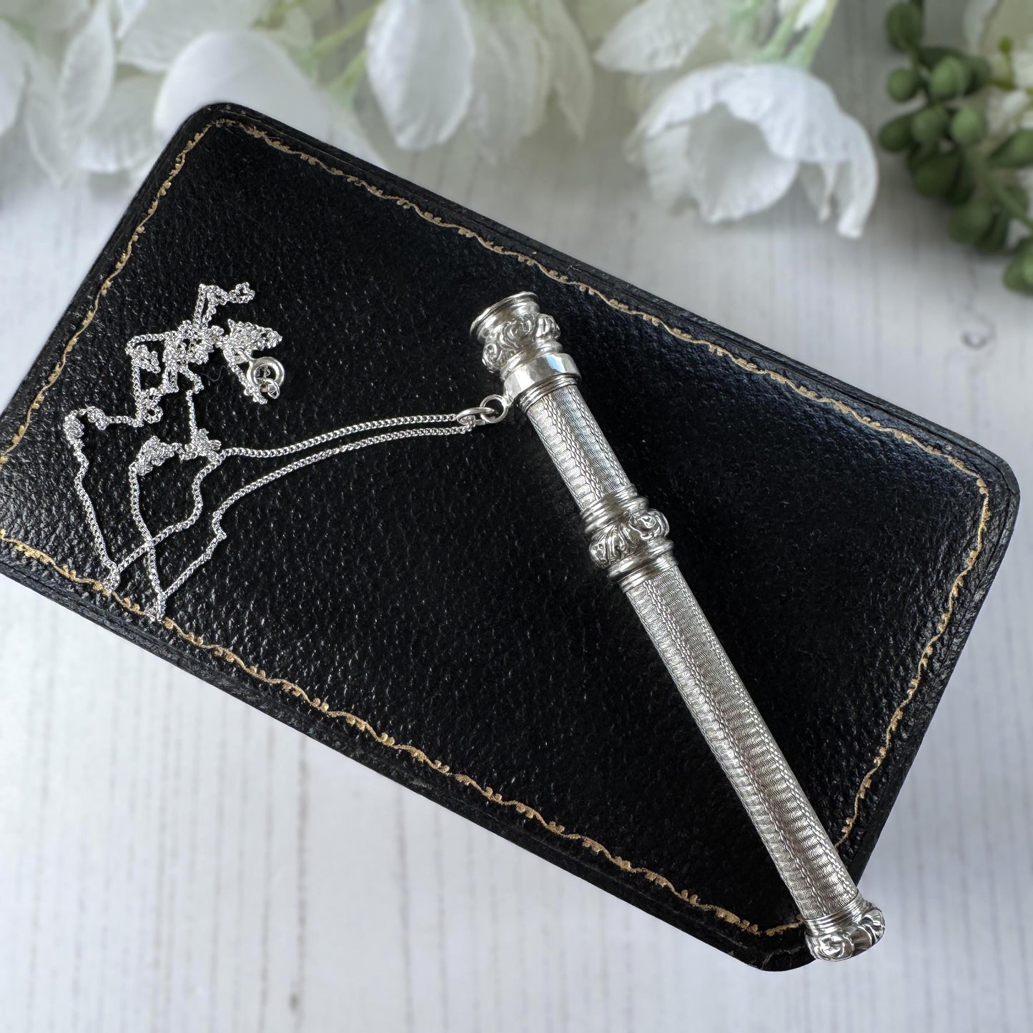 Antique Victorian Sterling Silver Propelling Pencil Pendant, Rare Seal Matrix & Hidden Lead Reservoir c1890