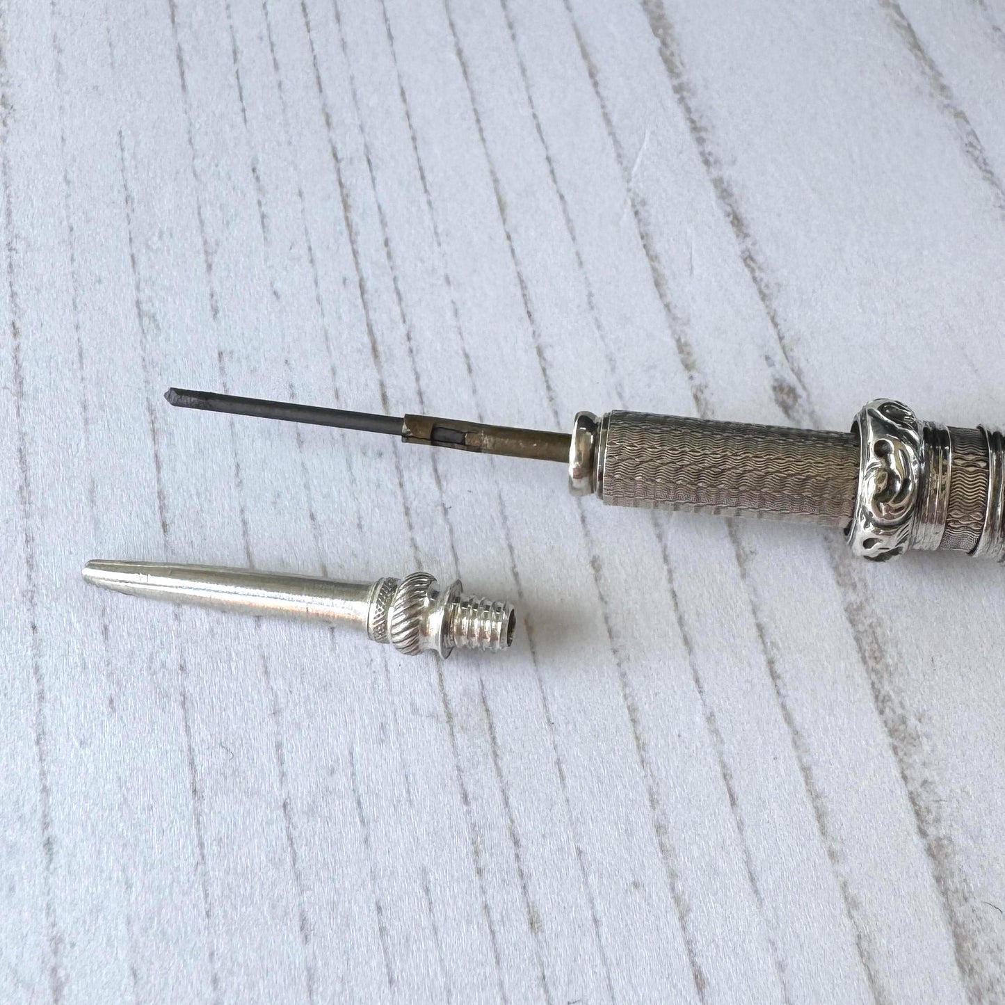 Antique Victorian Sterling Silver Propelling Pencil Pendant, Rare Seal Matrix & Hidden Lead Reservoir c1890