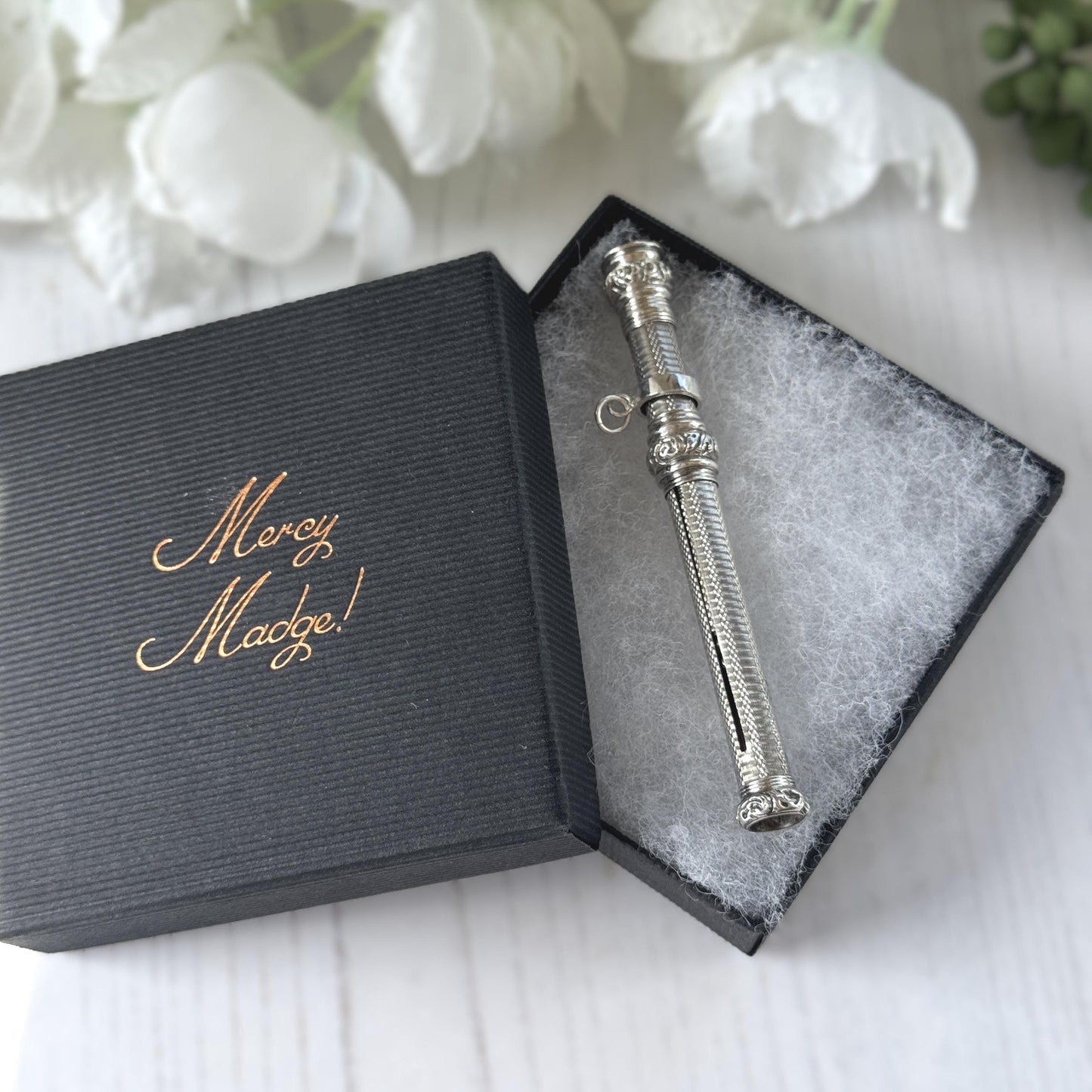 Antique Victorian Sterling Silver Propelling Pencil Pendant, Rare Seal Matrix & Hidden Lead Reservoir c1890