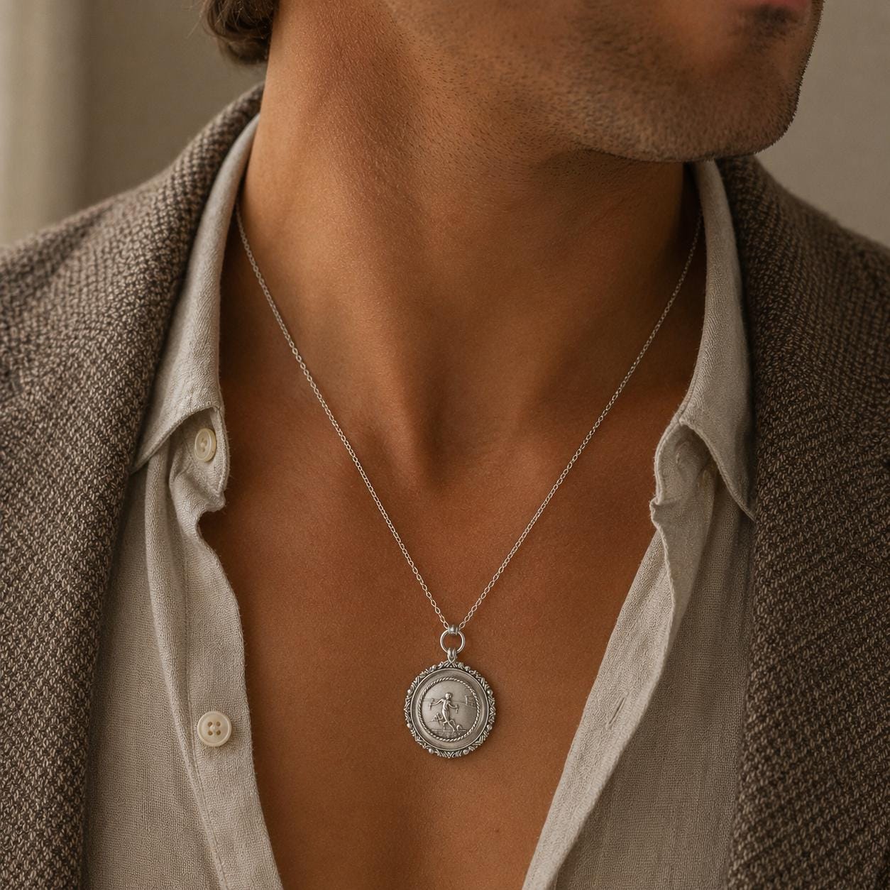 Antique English Sterling Silver Football Pendant Fob by William Hair Haseler, 1920s Art Deco