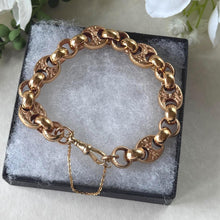 Carica l'immagine nel visualizzatore di Gallery, Antique Victorian Heavy 9ct Rose Gold Belcher Bracelet with Floral Engraved Anchor Links
