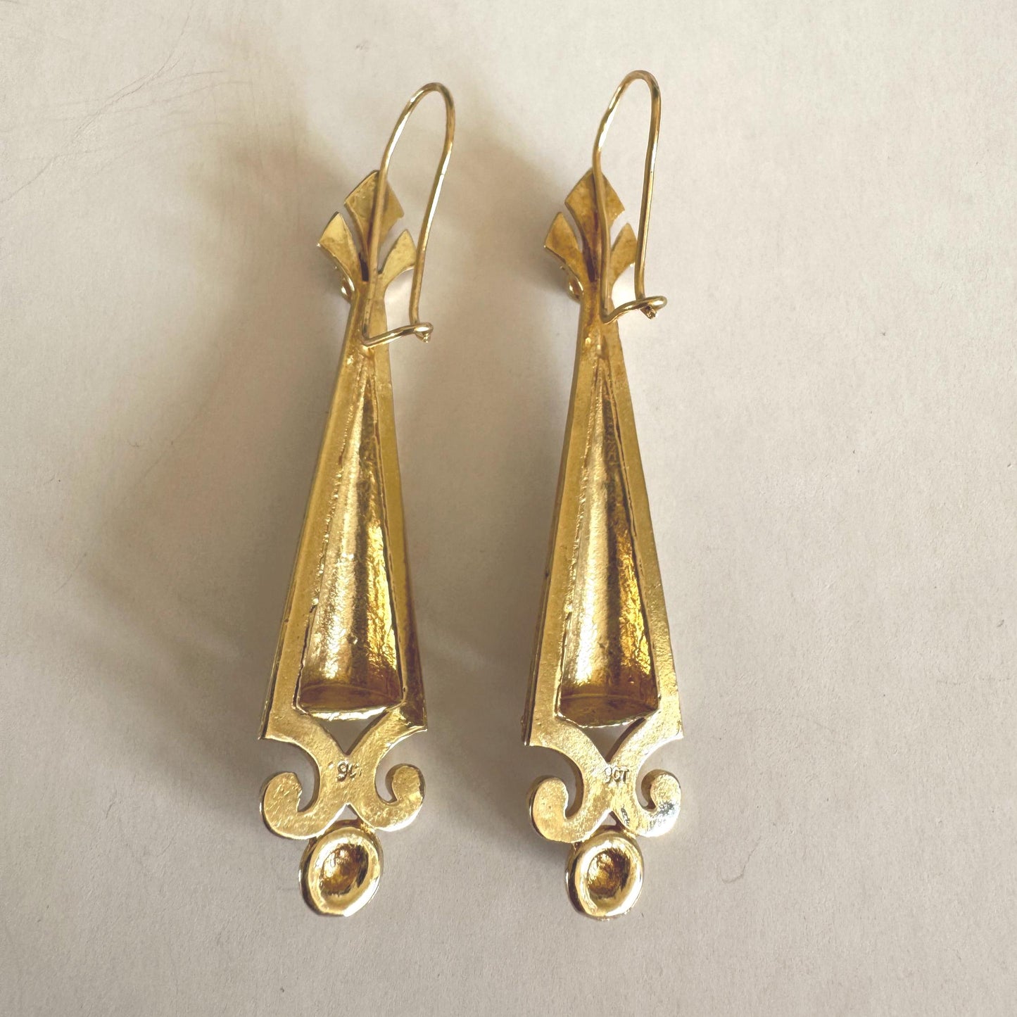 Antique Victorian 9ct Gold Archaeological Revival Earrings, Etruscan Statement Drops c1880