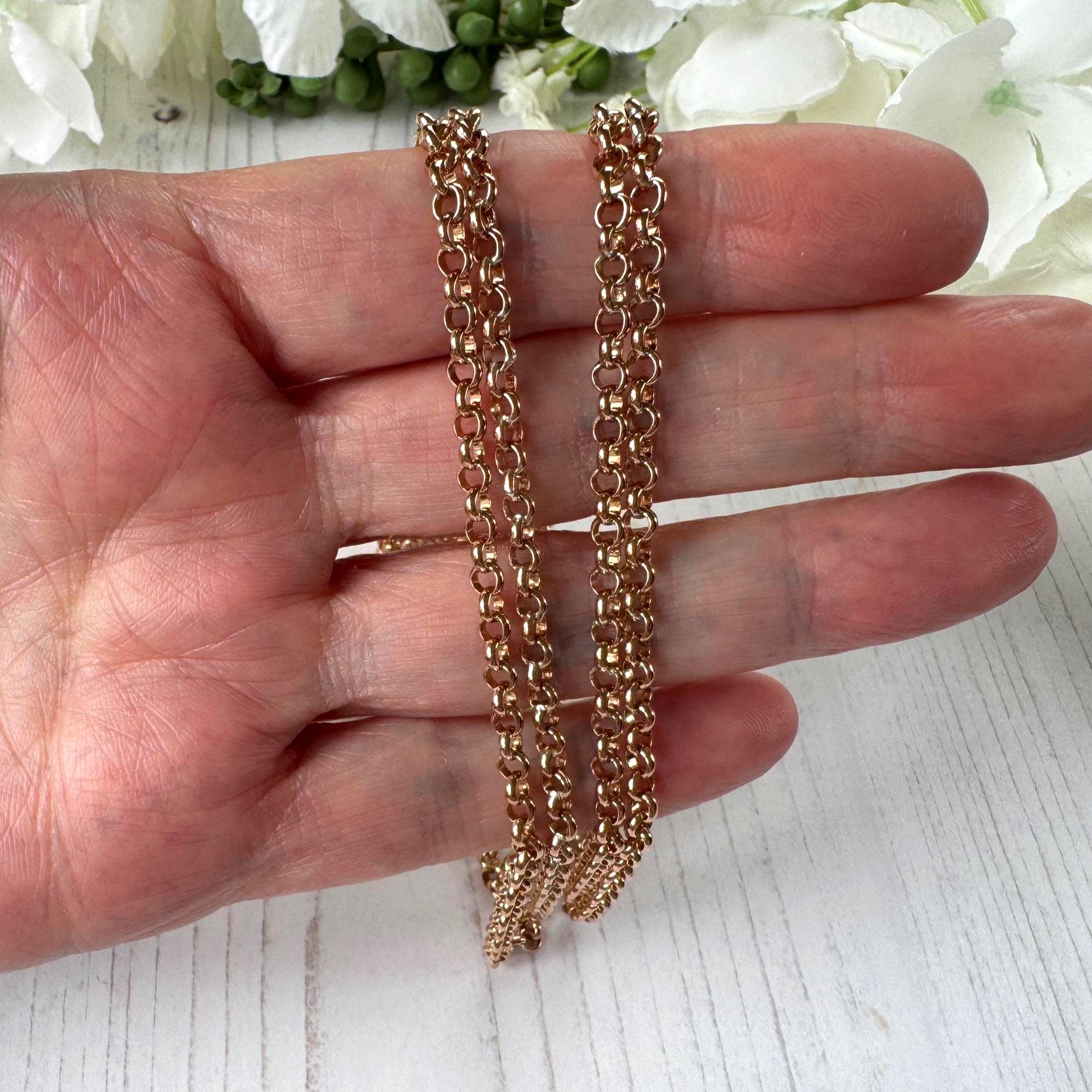 Antique Victorian 9ct Rose Rolled Gold Guard Chain. 56" (142cm) Belcher/Rolo Link Gold-Filled Muff Chain Necklace
