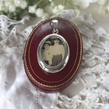 Load image into Gallery viewer, Large Antique Victorian Sterling Silver Photo Locket Pendant, Engraved Oval Keepsake
