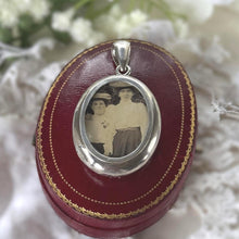 Load image into Gallery viewer, Large Antique Victorian Sterling Silver Photo Locket Pendant, Engraved Oval Keepsake
