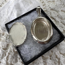 Load image into Gallery viewer, Large Antique Victorian Sterling Silver Photo Locket Pendant, Engraved Oval Keepsake
