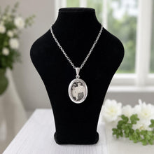 Load image into Gallery viewer, Large Antique Victorian Sterling Silver Photo Locket Pendant, Engraved Oval Keepsake
