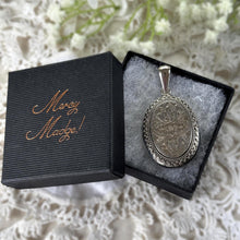 Load image into Gallery viewer, Large Antique Victorian Sterling Silver Photo Locket Pendant, Engraved Oval Keepsake
