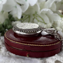 Load image into Gallery viewer, Large Antique Victorian Sterling Silver Photo Locket Pendant, Engraved Oval Keepsake
