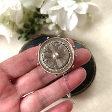 Load image into Gallery viewer, Antique Victorian Sterling Silver Keepsake Locket Brooch, Ship's Wheel Target Design. Aesthetic Movement Jewellery
