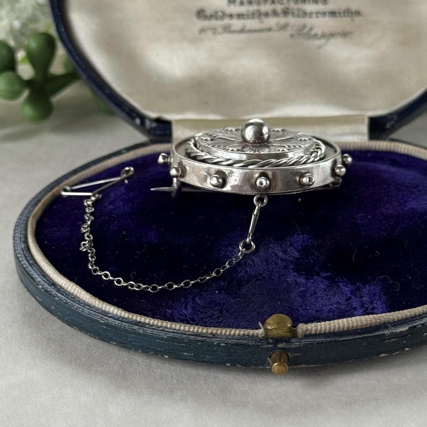 Antique Victorian Sterling Silver Keepsake Locket Brooch, Ship's Wheel Target Design. Aesthetic Movement Jewellery