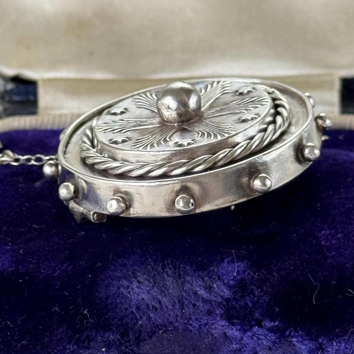 Antique Victorian Sterling Silver Keepsake Locket Brooch, Ship's Wheel Target Design. Aesthetic Movement Jewellery