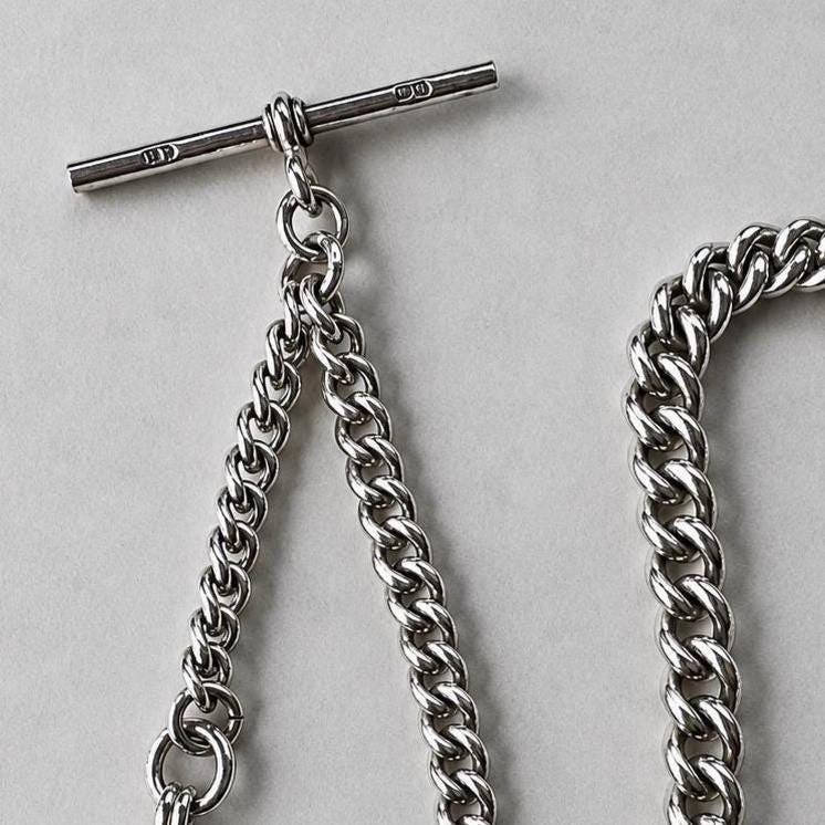 Antique Sterling Silver Albert Watch Chain, 1918, Staffordshire Schools Football Association Fob, 47.4g