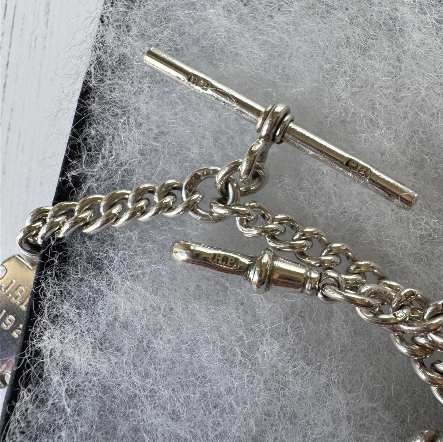 Antique Sterling Silver Albert Watch Chain, 1918, Staffordshire Schools Football Association Fob, 47.4g