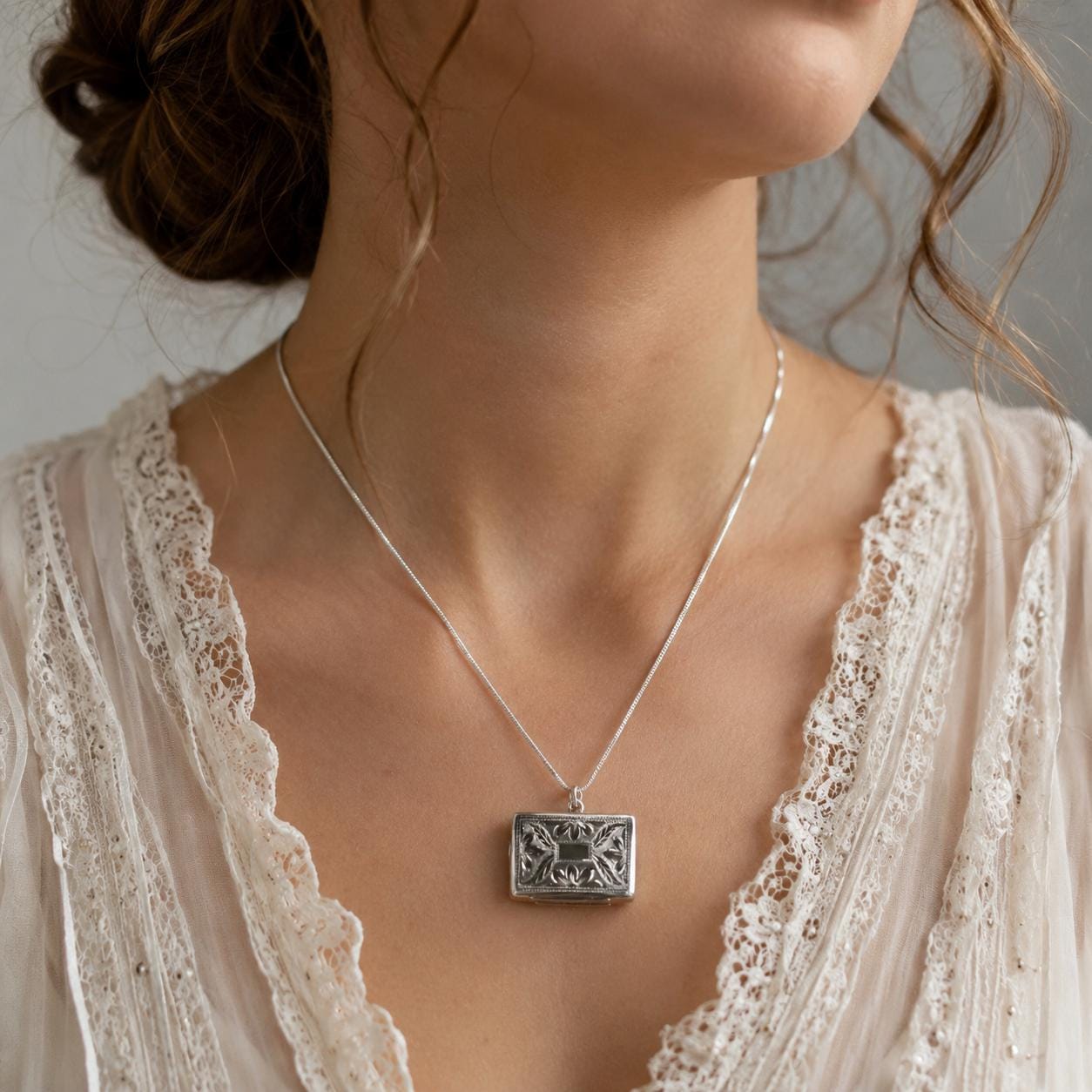 Antique Victorian Sterling Silver Vinaigrette Pendant, 1846 Edward Smith Miniature Book Necklace