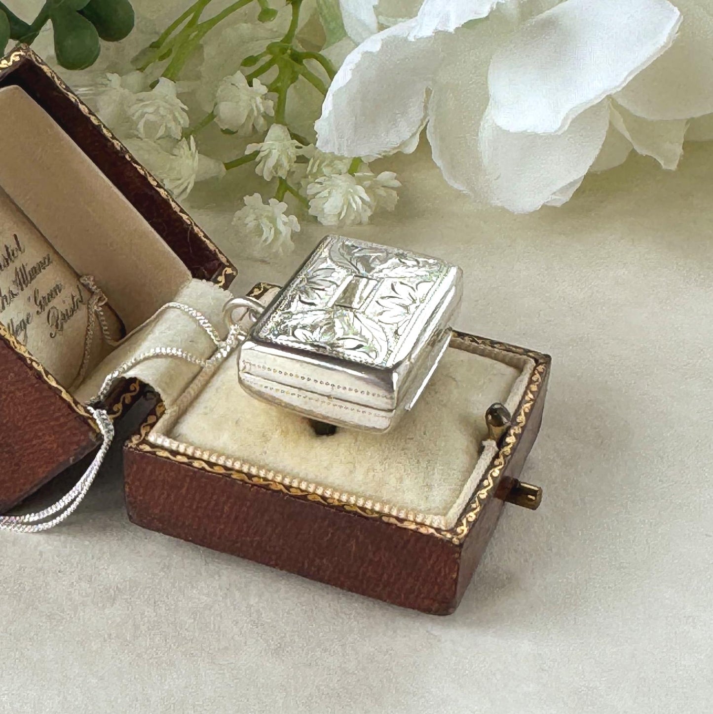 Antique Victorian Sterling Silver Vinaigrette Pendant, 1846 Edward Smith Miniature Book Necklace