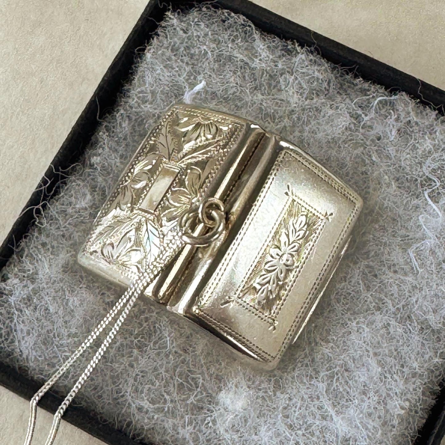 Antique Victorian Sterling Silver Vinaigrette Pendant, 1846 Edward Smith Miniature Book Necklace