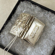 Load image into Gallery viewer, Antique Victorian Sterling Silver Vinaigrette Pendant, 1846 Edward Smith Miniature Book Necklace
