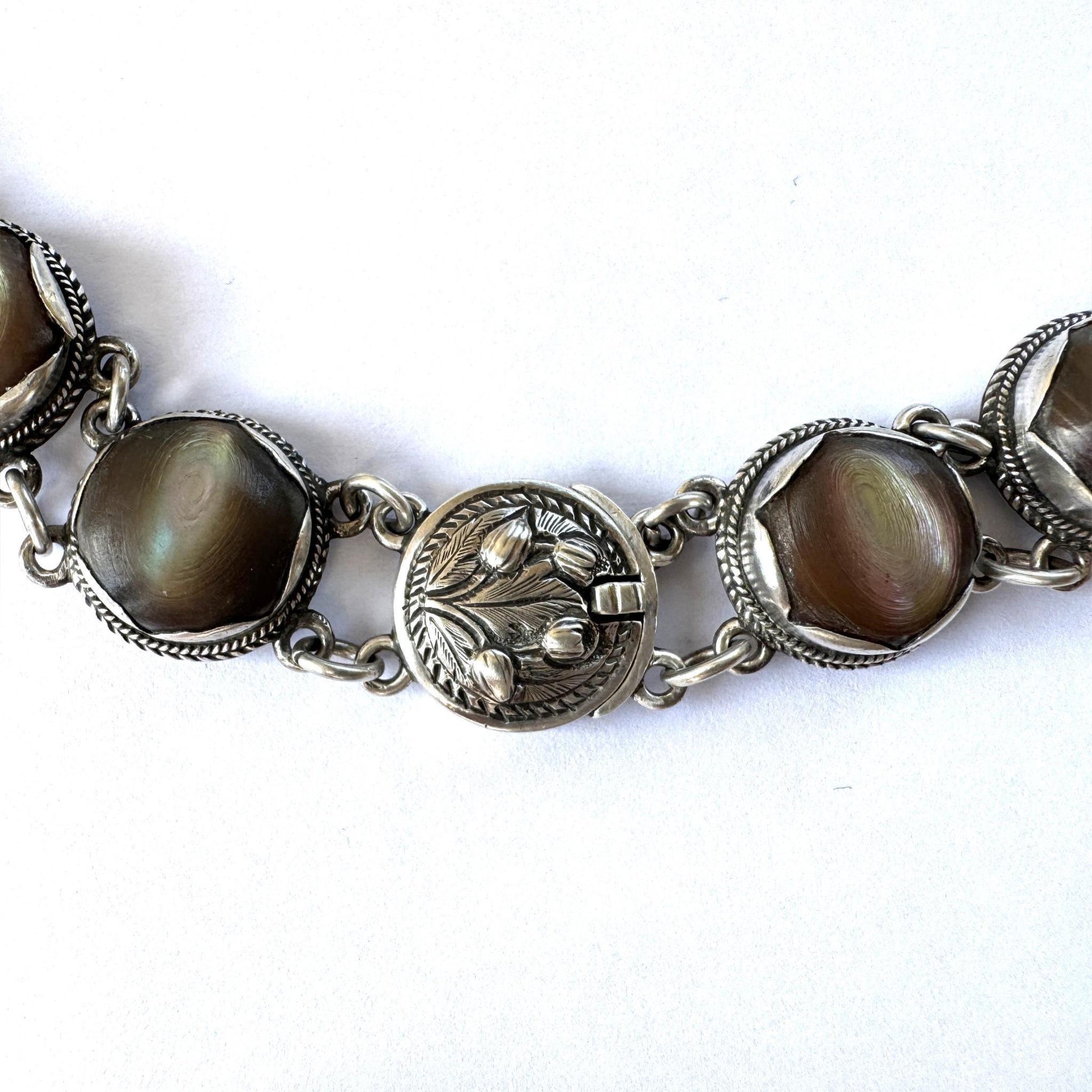 Exceptional Antique Arts and Crafts Necklace | Plum-Toned Cat's Eye Quartz Gemstones