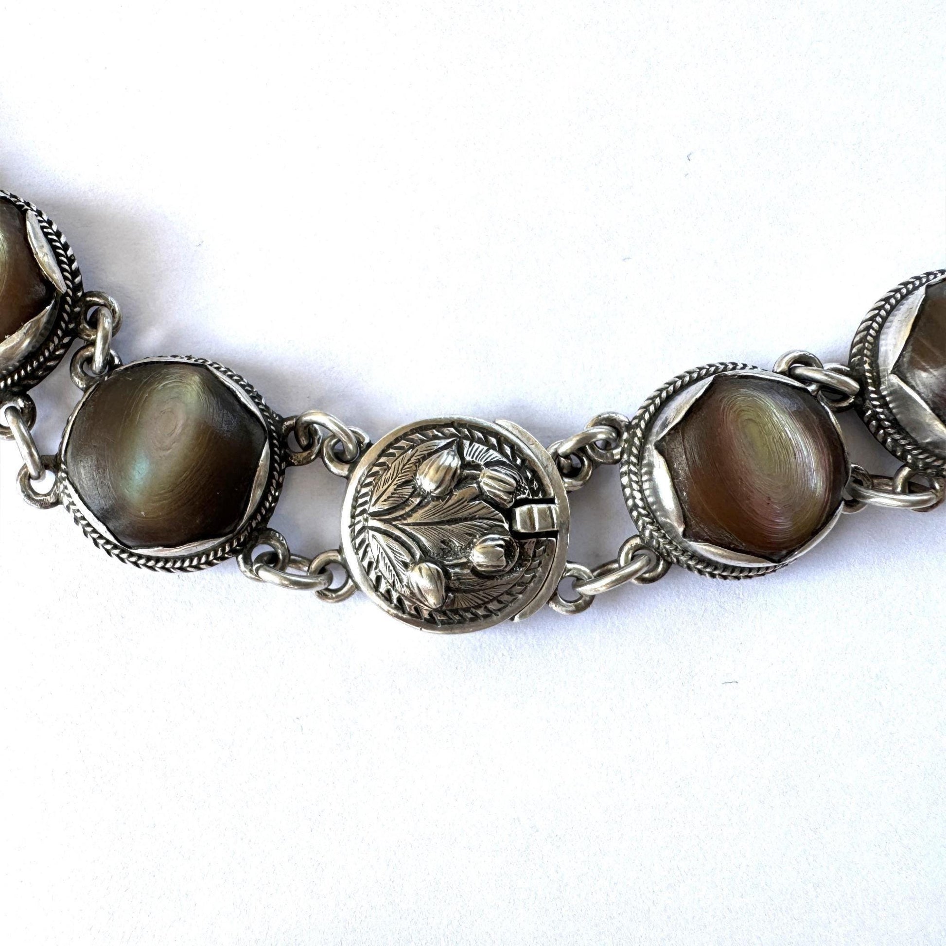 Exceptional Antique Arts and Crafts Necklace | Plum-Toned Cat's Eye Quartz Gemstones