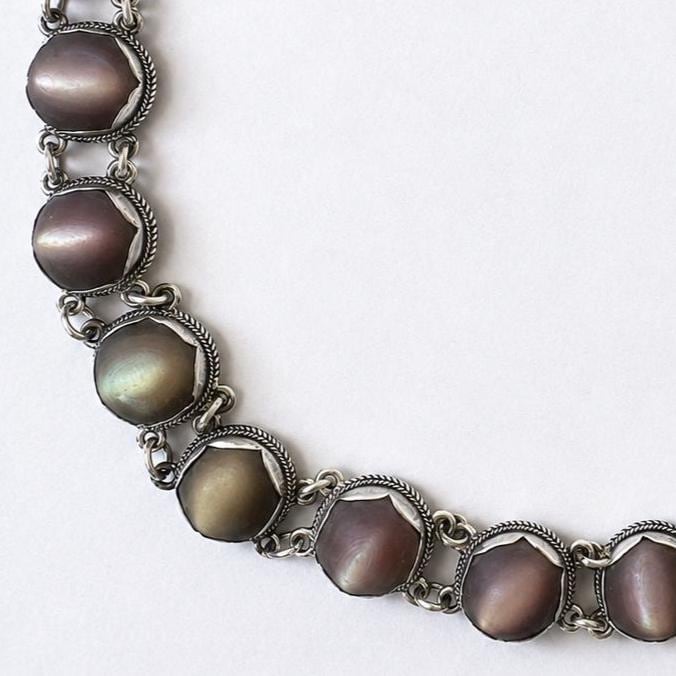 Exceptional Antique Arts and Crafts Necklace | Plum-Toned Cat's Eye Quartz Gemstones
