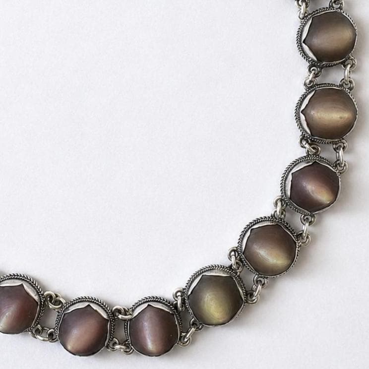 Exceptional Antique Arts and Crafts Necklace | Plum-Toned Cat's Eye Quartz Gemstones