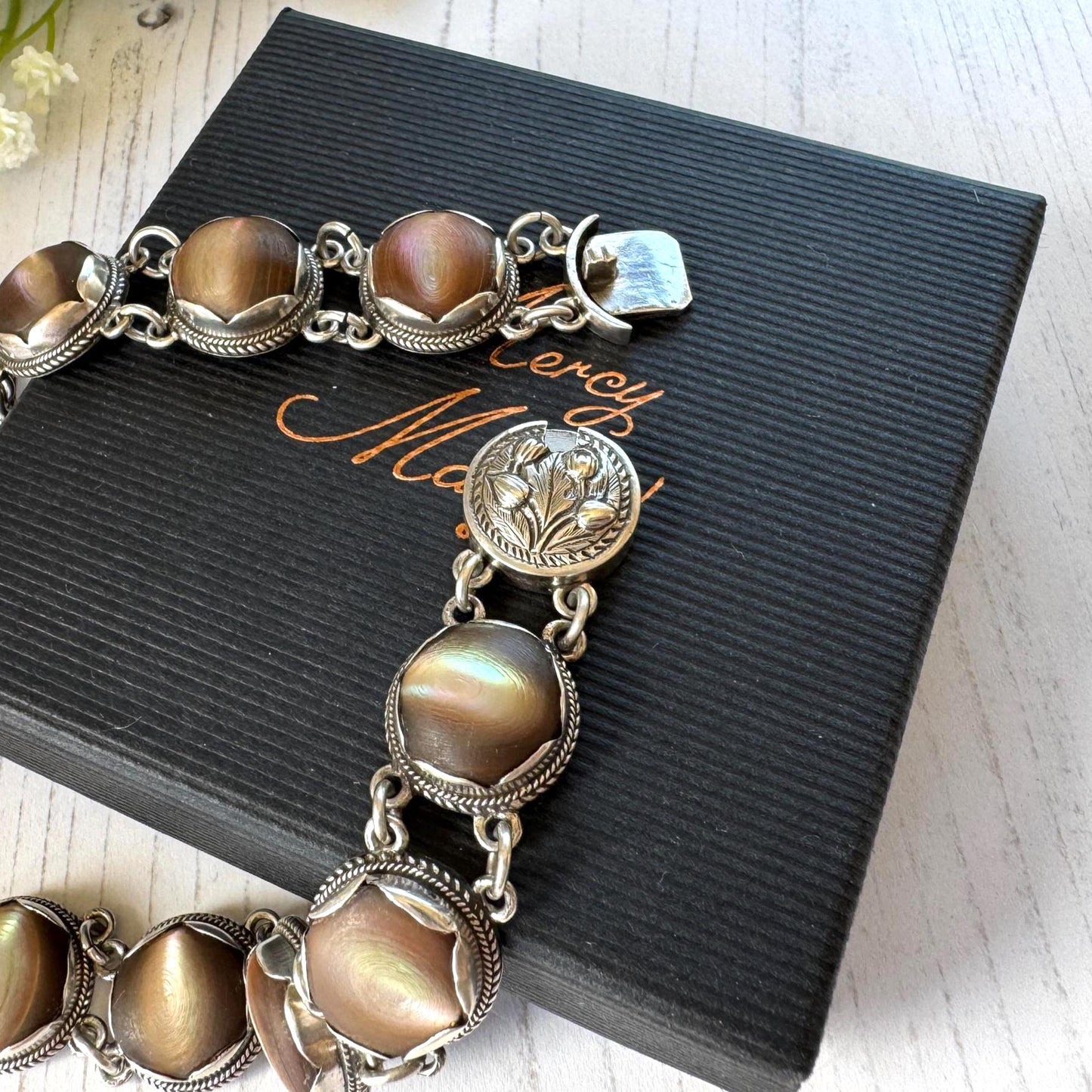 Exceptional Antique Arts and Crafts Necklace | Plum-Toned Cat's Eye Quartz Gemstones