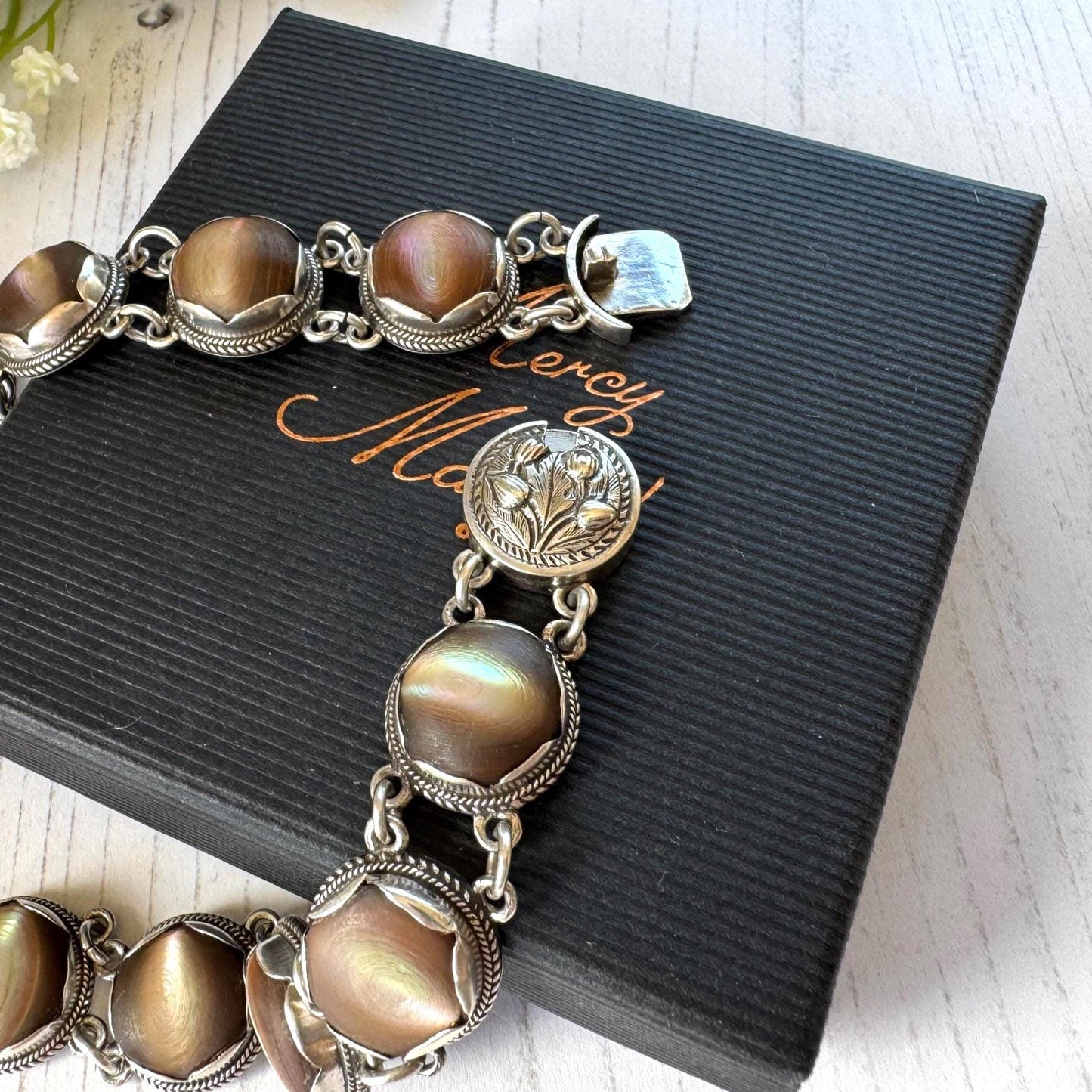 Exceptional Antique Arts and Crafts Necklace | Plum-Toned Cat's Eye Quartz Gemstones