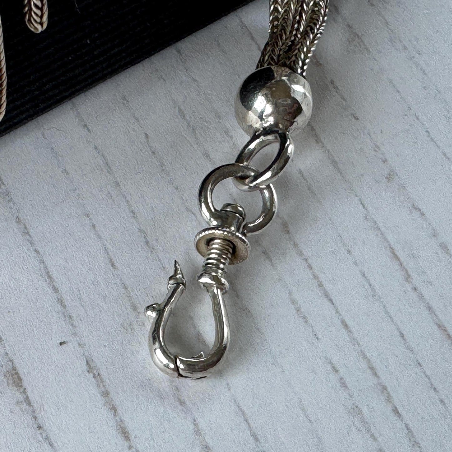 Antique Victorian Sterling Silver Albertina with Sliding Charms and Tassel, Circa 1840