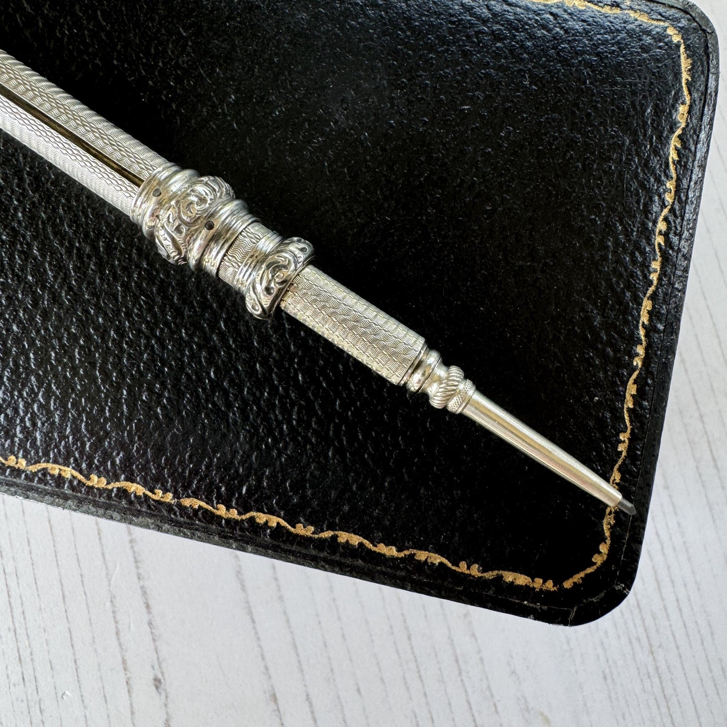 Antique Victorian Sterling Silver Propelling Pencil Pendant, Rare Seal Matrix & Hidden Lead Reservoir c1890