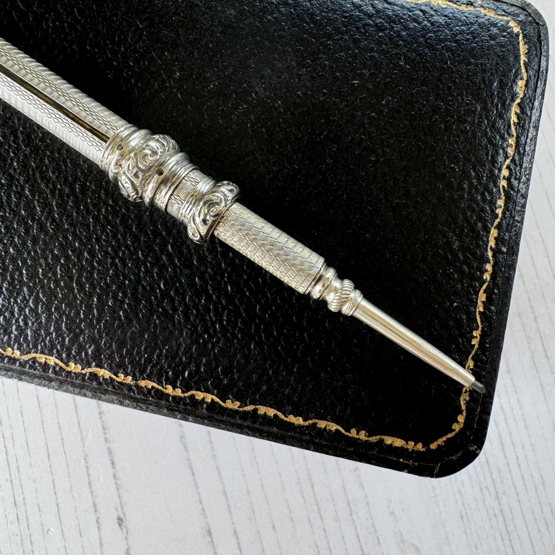 Antique Victorian Sterling Silver Propelling Pencil Pendant, Rare Seal Matrix & Hidden Lead Reservoir c1890