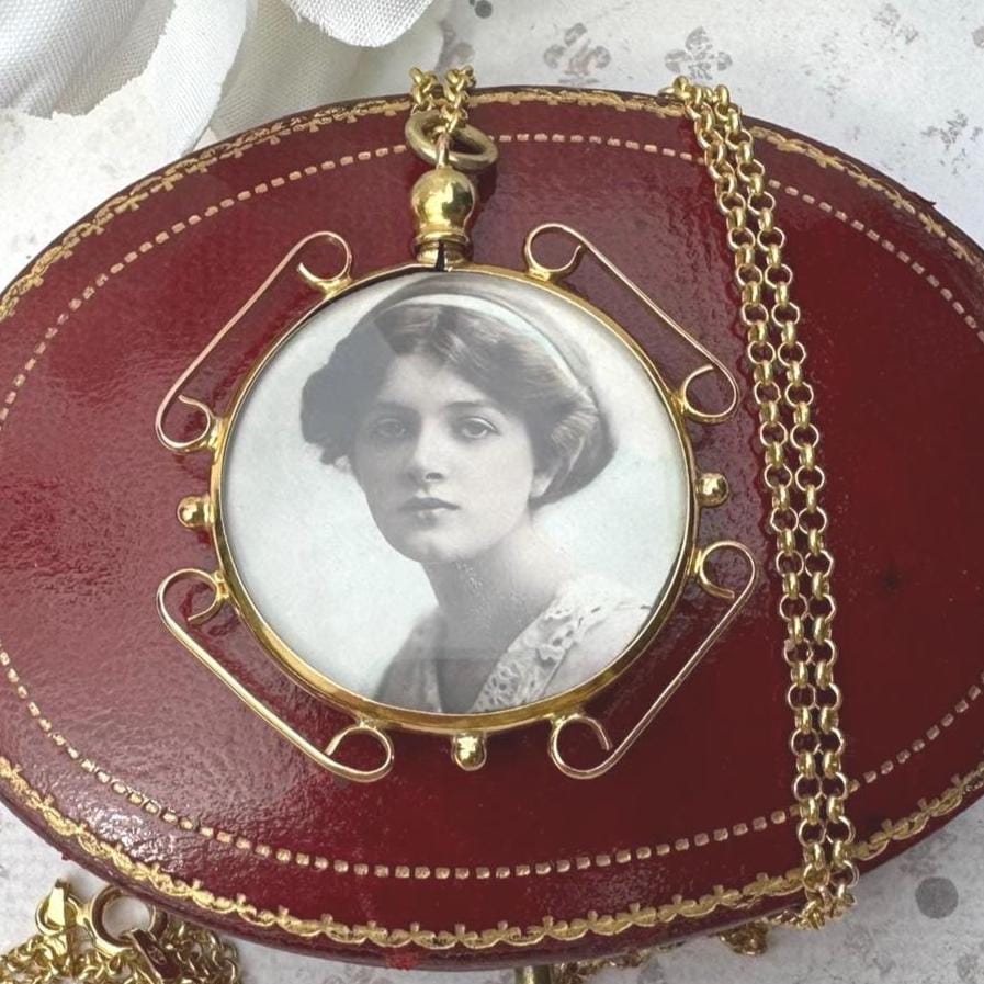 Antique Edwardian Rolled Gold Breloque Picture Pendant With Period Photo