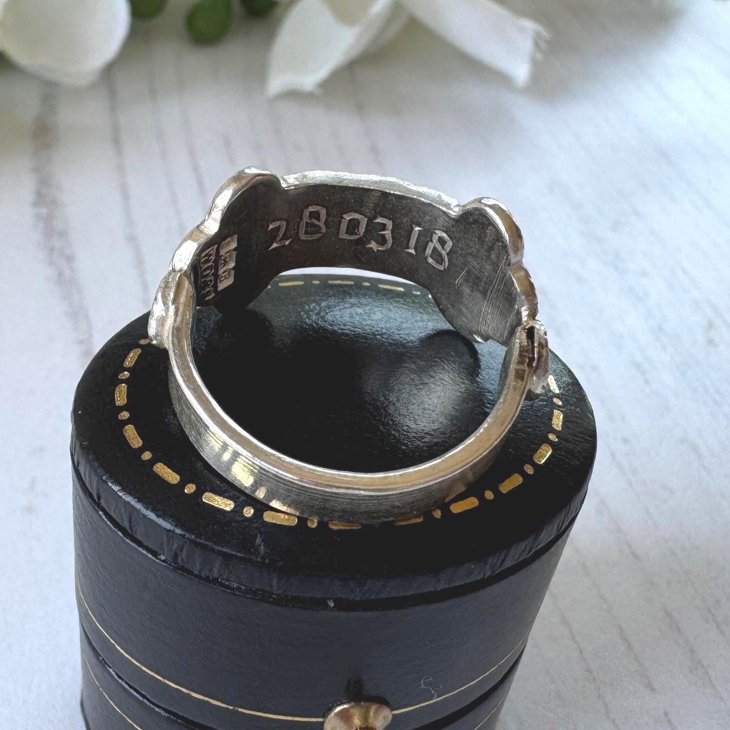Vintage 1935 Sterling Silver Statement Ring, Art Deco St John Ambulance Award Bar