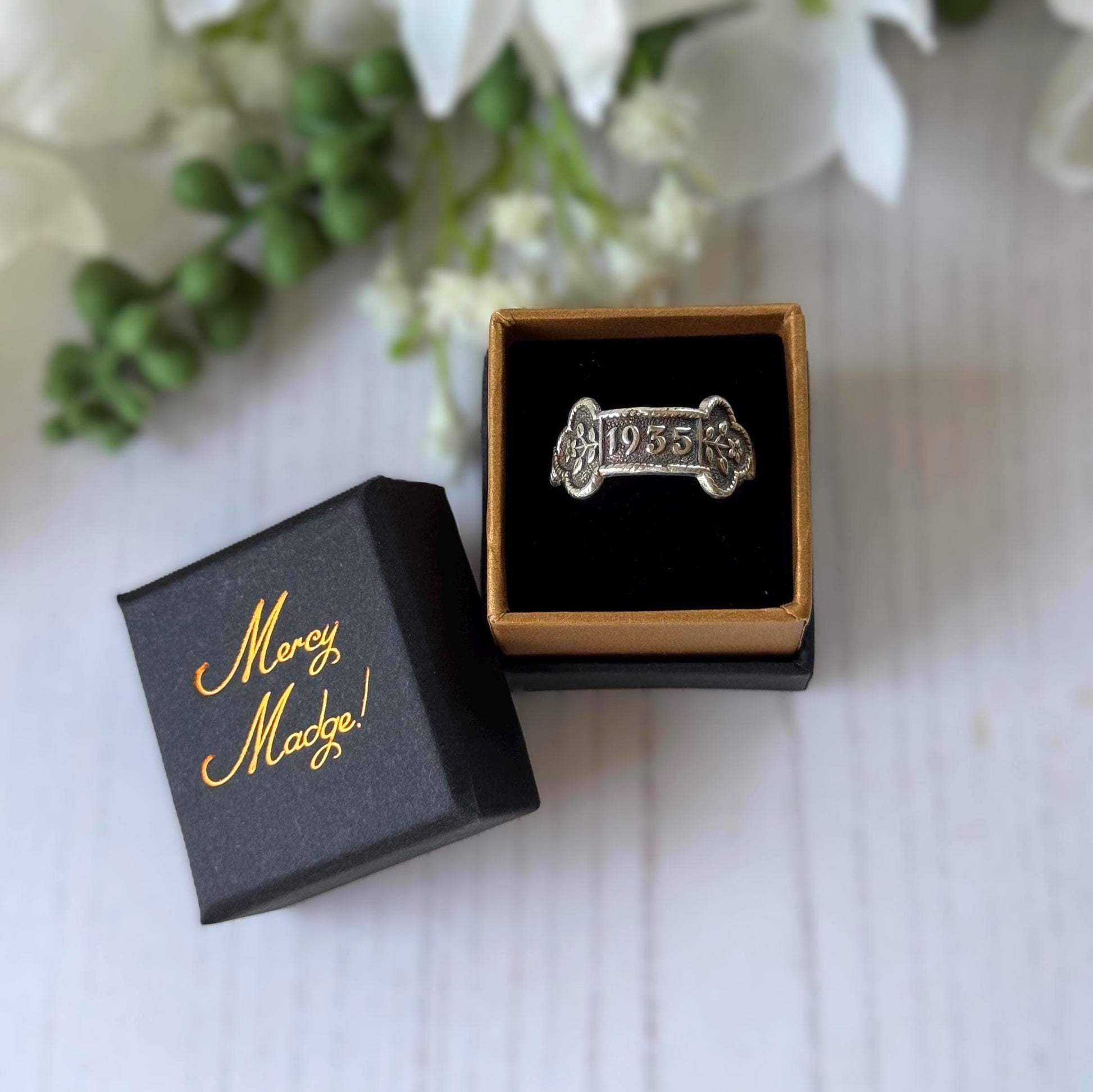 Vintage 1935 Sterling Silver Statement Ring, Art Deco St John Ambulance Award Bar