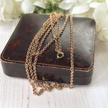 Load image into Gallery viewer, Antique Victorian 9ct Rose Rolled Gold Guard Chain. 56" (142cm) Belcher/Rolo Link Gold-Filled Muff Chain Necklace
