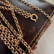 Load image into Gallery viewer, Antique Victorian 9ct Rose Rolled Gold Guard Chain. 56" (142cm) Belcher/Rolo Link Gold-Filled Muff Chain Necklace
