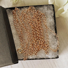 Load image into Gallery viewer, Antique Victorian 9ct Rose Rolled Gold Guard Chain. 56" (142cm) Belcher/Rolo Link Gold-Filled Muff Chain Necklace
