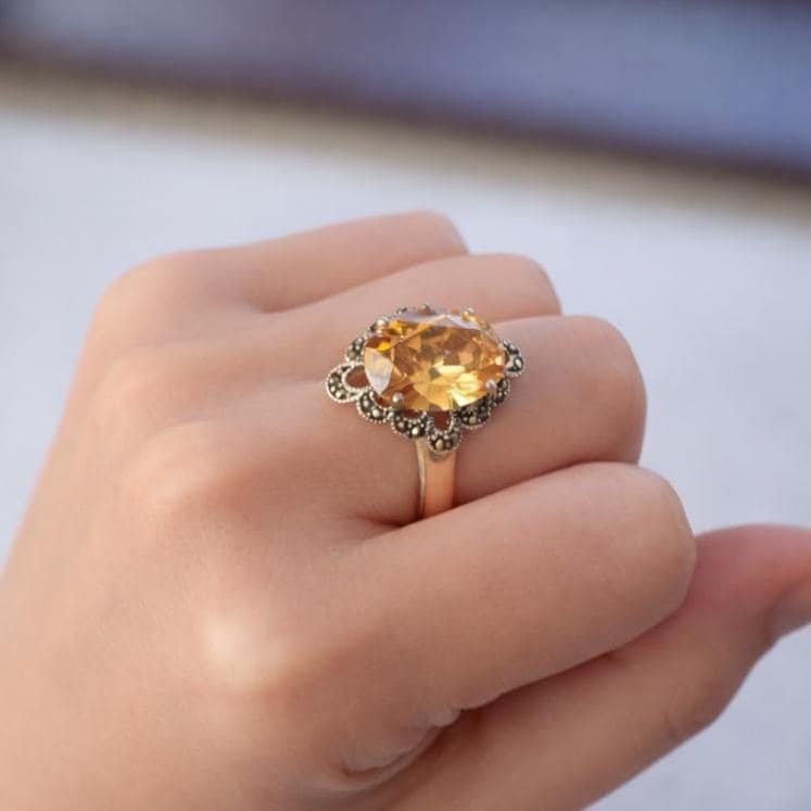 Vintage Sunset Peach Colour-Changing Tourmaline Cocktail Ring in Sterling Silver