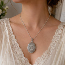 Load image into Gallery viewer, Large Antique Victorian Sterling Silver Photo Locket Pendant, Engraved Oval Keepsake
