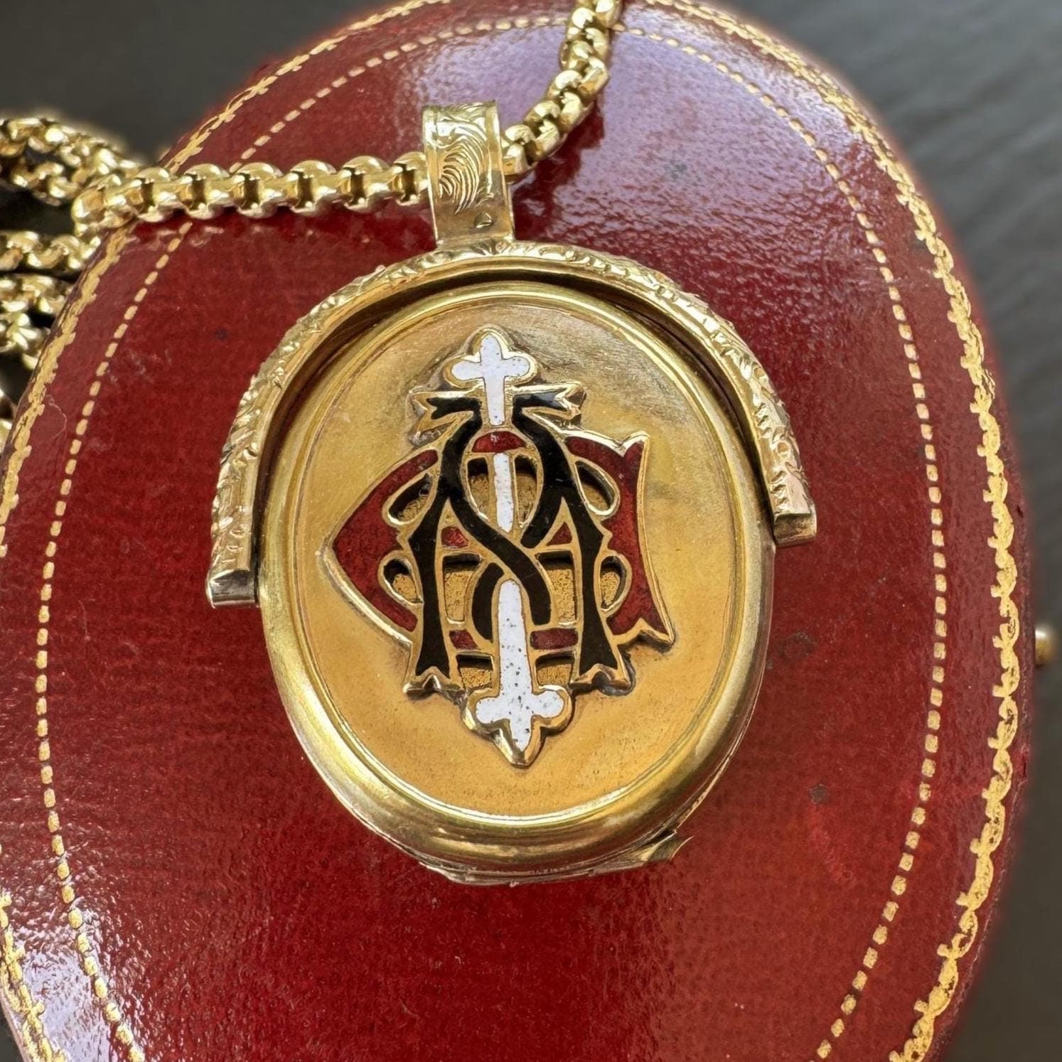 Victorian Gold Vermeil & Enamel Love Token Spinner Locket Pendant: Amity Eternity Infinity (AEI)