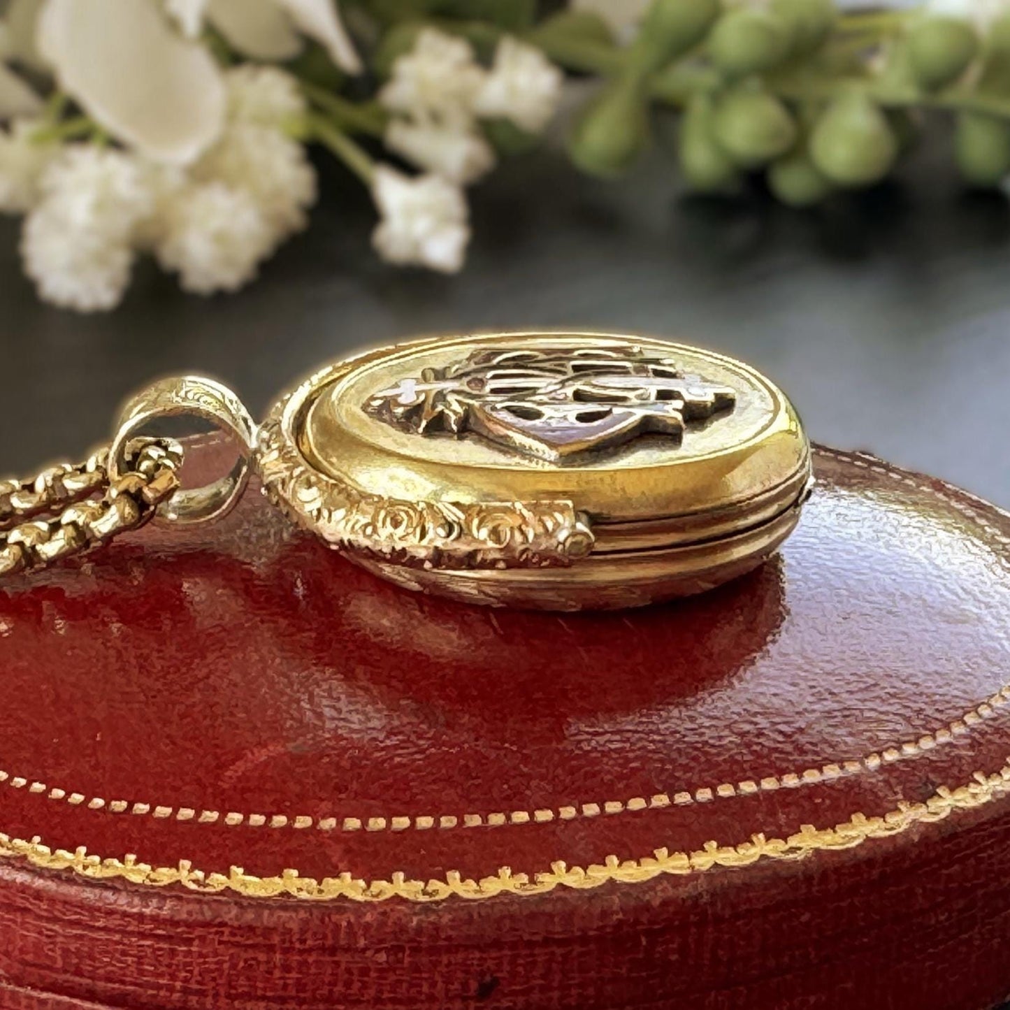 Victorian Gold Vermeil & Enamel Love Token Spinner Locket Pendant: Amity Eternity Infinity (AEI)