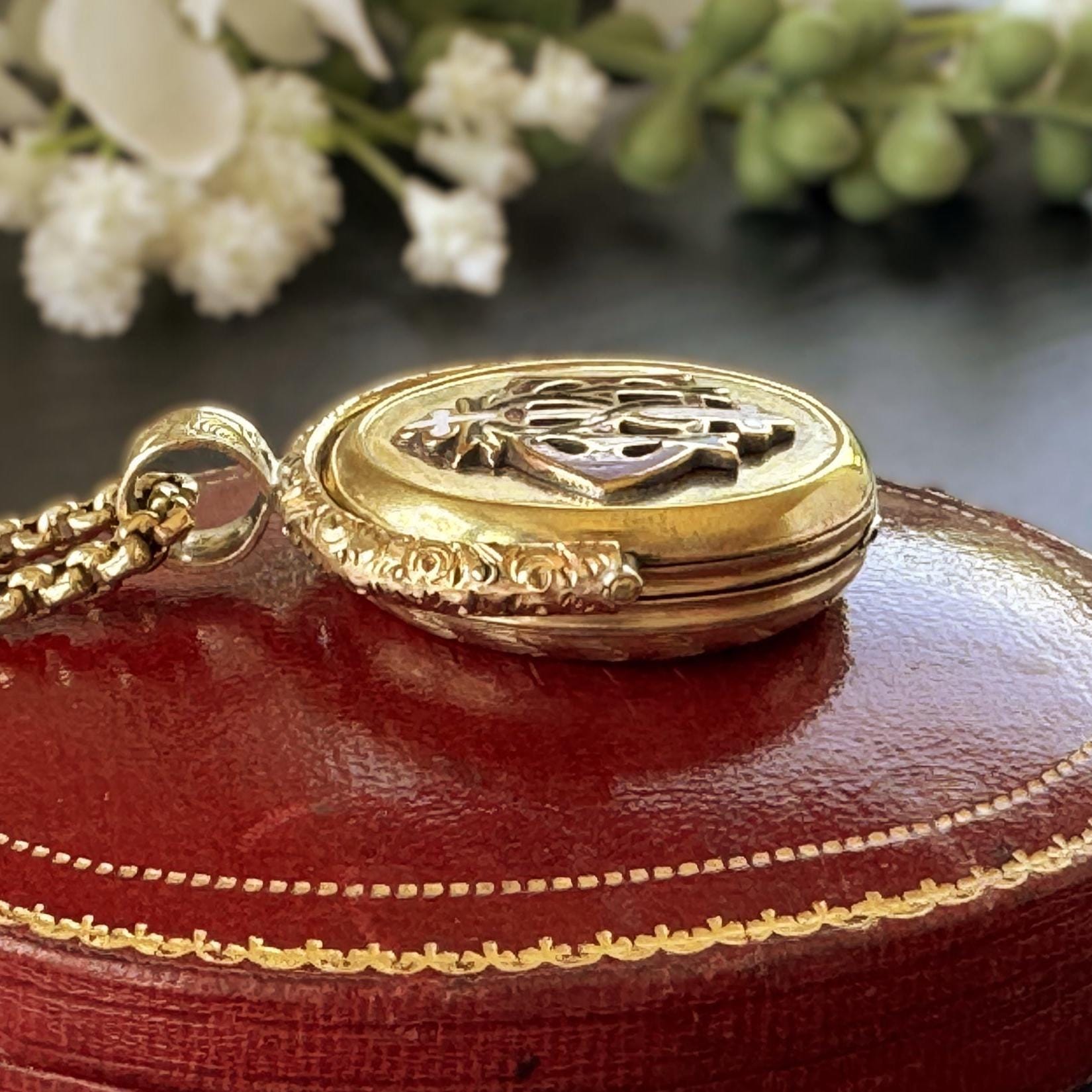Victorian Gold Vermeil & Enamel Love Token Spinner Locket Pendant: Amity Eternity Infinity (AEI)