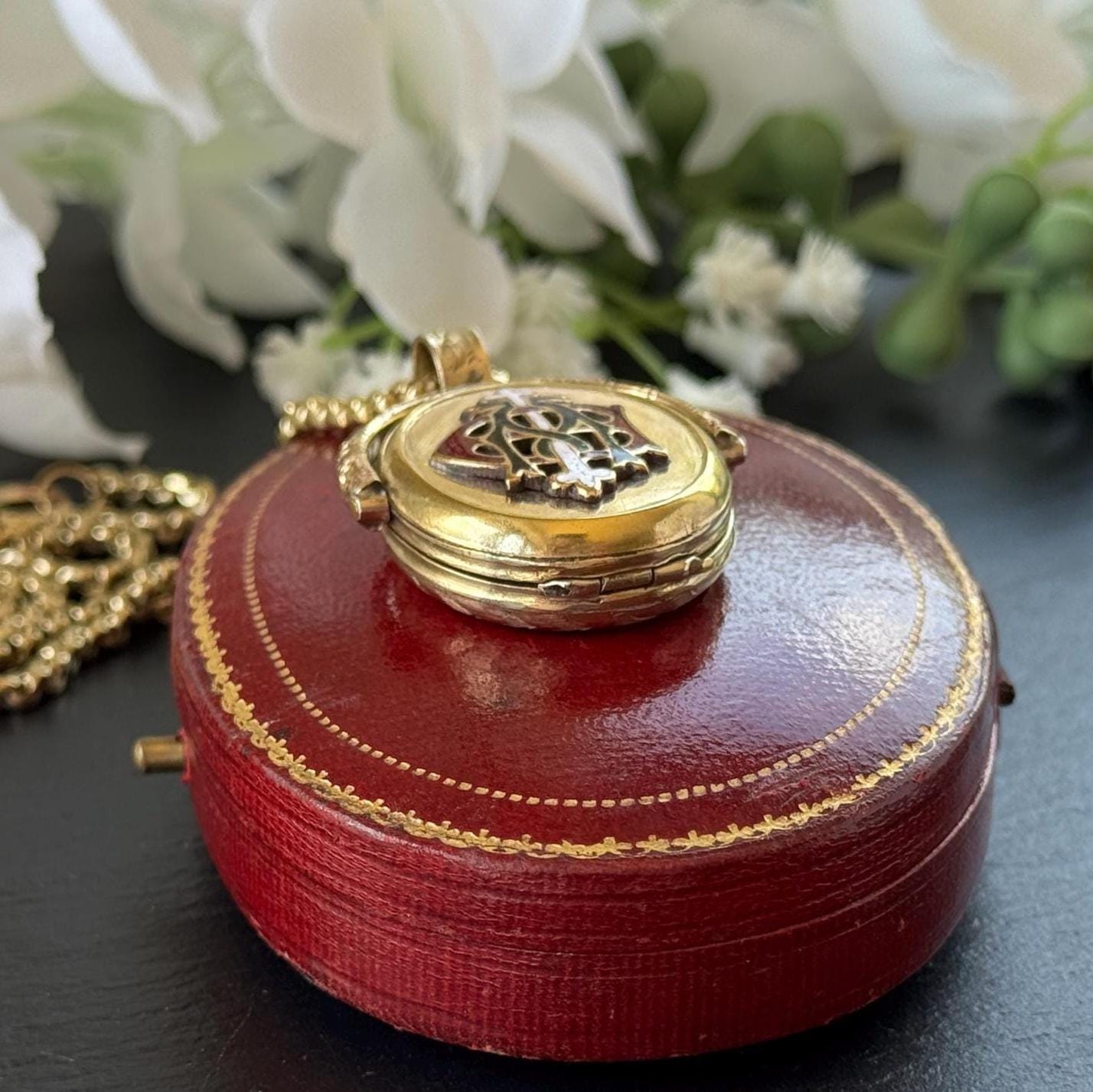 Victorian Gold Vermeil & Enamel Love Token Spinner Locket Pendant: Amity Eternity Infinity (AEI)